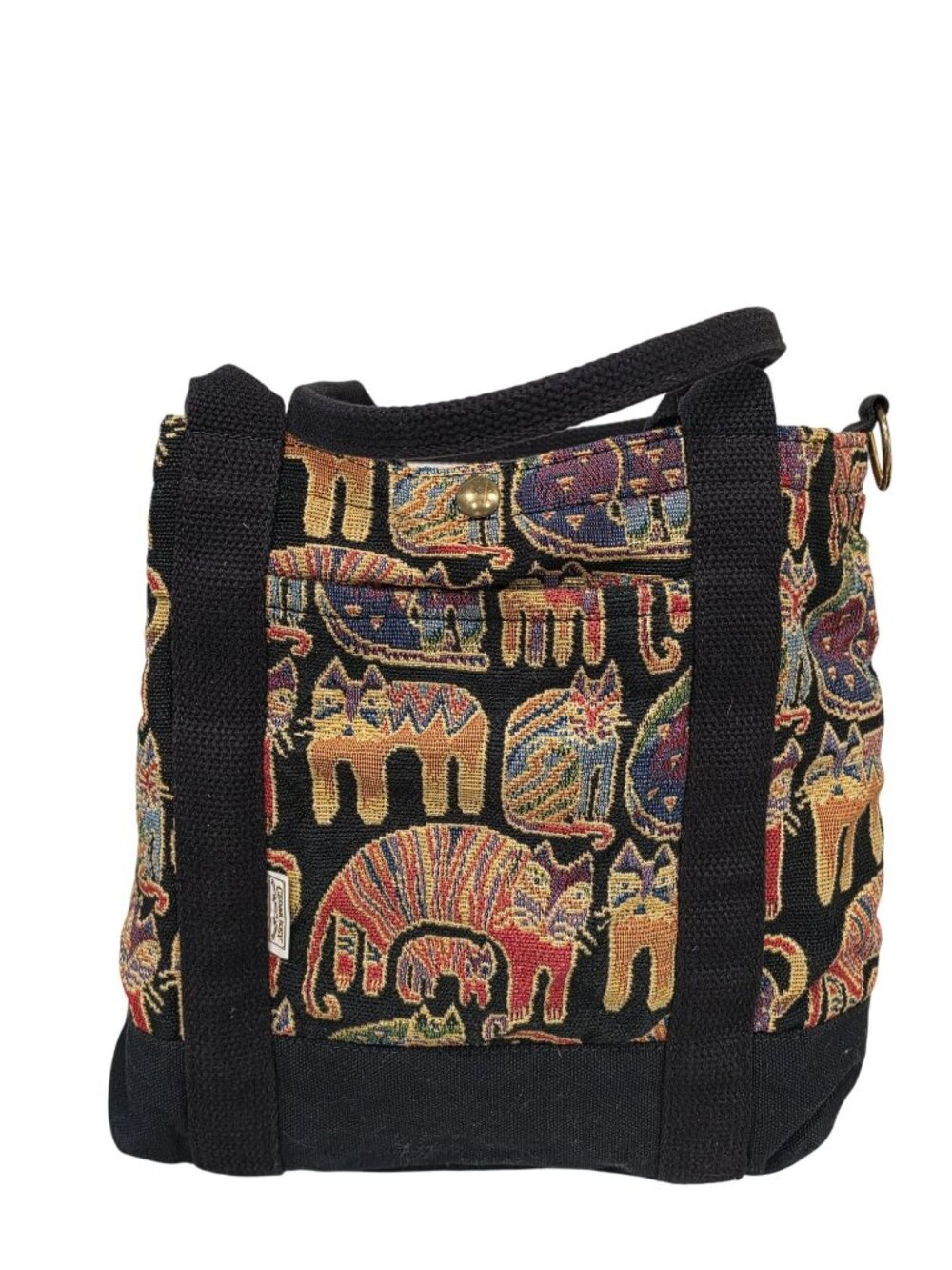 Cedar Key Cat Tapestry Canvas Tote Bag With Black Straps & Interior Pocket - Picture 9 of 10